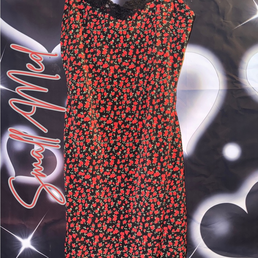 Floral Black and Red Dress